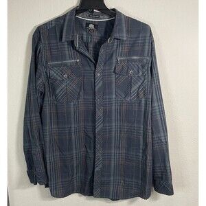Rock & Republic Men's 2XL Blue Plaid Long Sleeve Button Down Shirt Roll Tab Fit